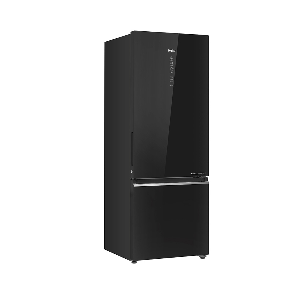 Haier 445L 2 Star   Black Glass Bottom Mount Ref