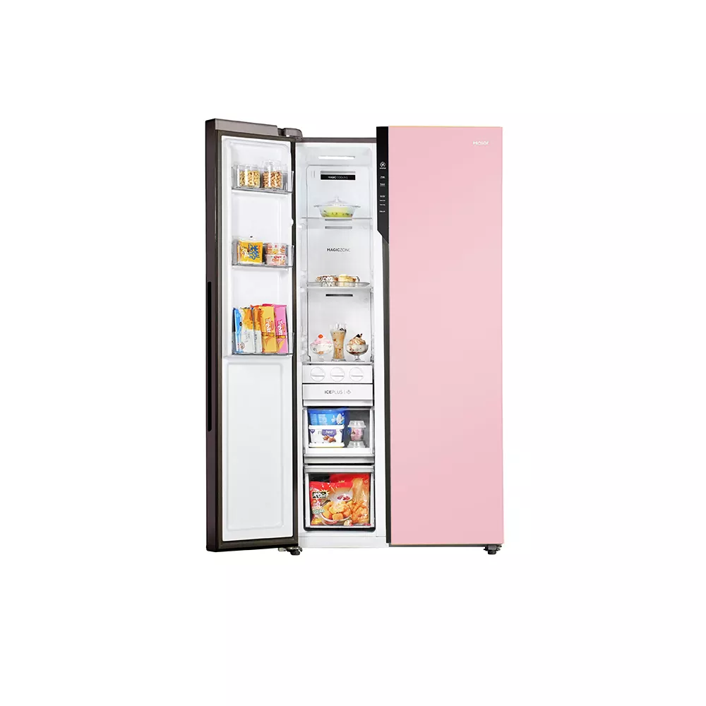 Haier Vogue Series 602L , Peach Nyanza Glass Finish 2 Door Side by side Convertible Refrigerator HRS-682PNG