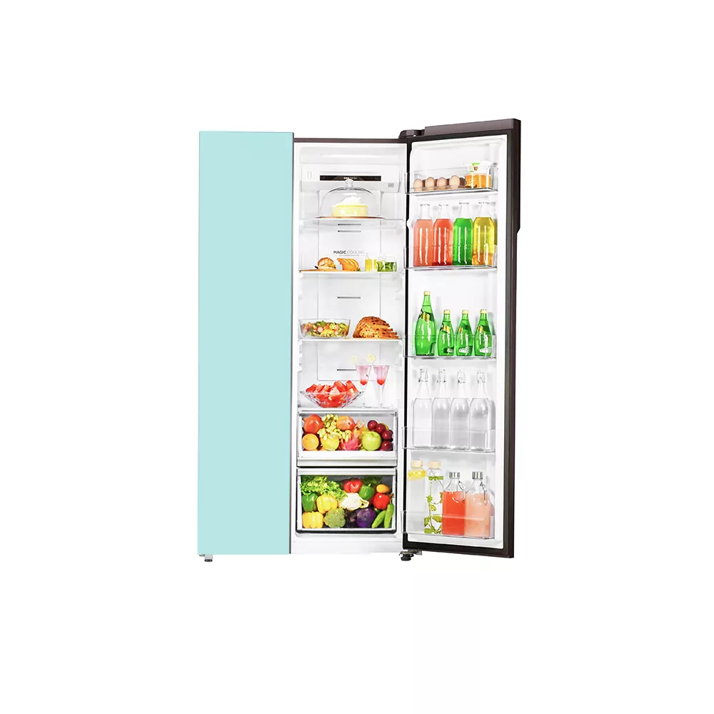 Haier Vogue Series 602L , Peach Nyanza Glass Finish 2 Door Side by side Convertible Refrigerator HRS-682PNG