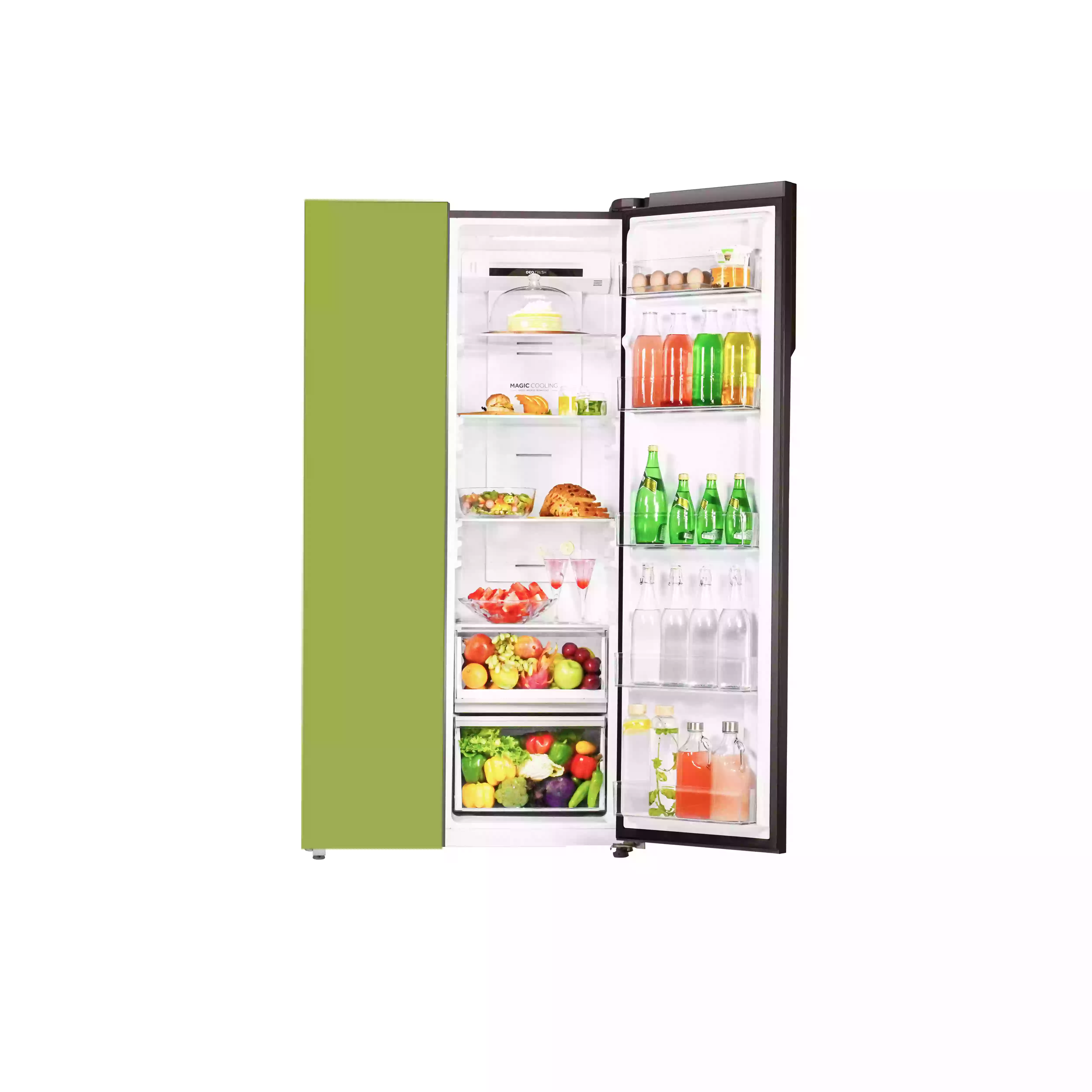 Haier Vogue Series 602L , Parrot Green Glass Finish 2 Door Side by side Convertible Refrigerator HRS-682PGG