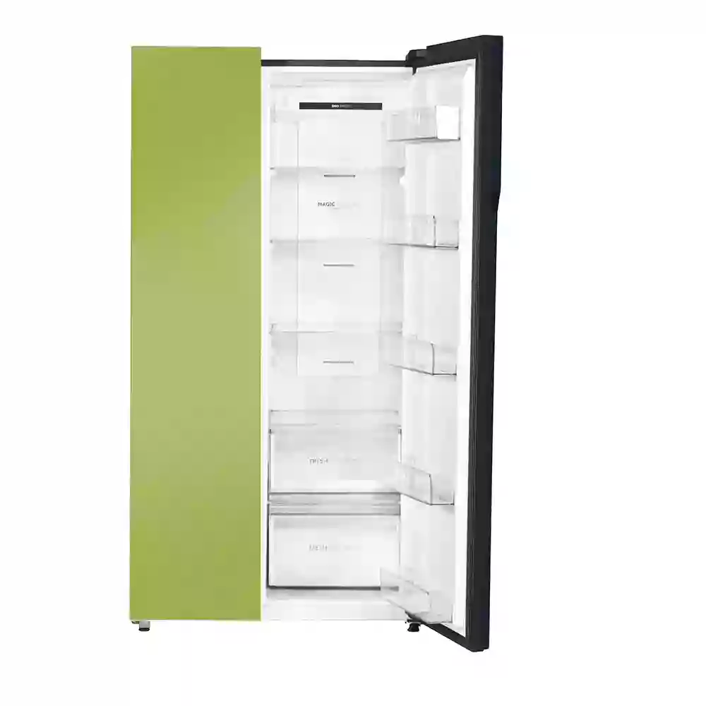 Haier Vogue Series 602L , Parrot Green Glass Finish 2 Door Side by side Convertible Refrigerator HRS-682PGG